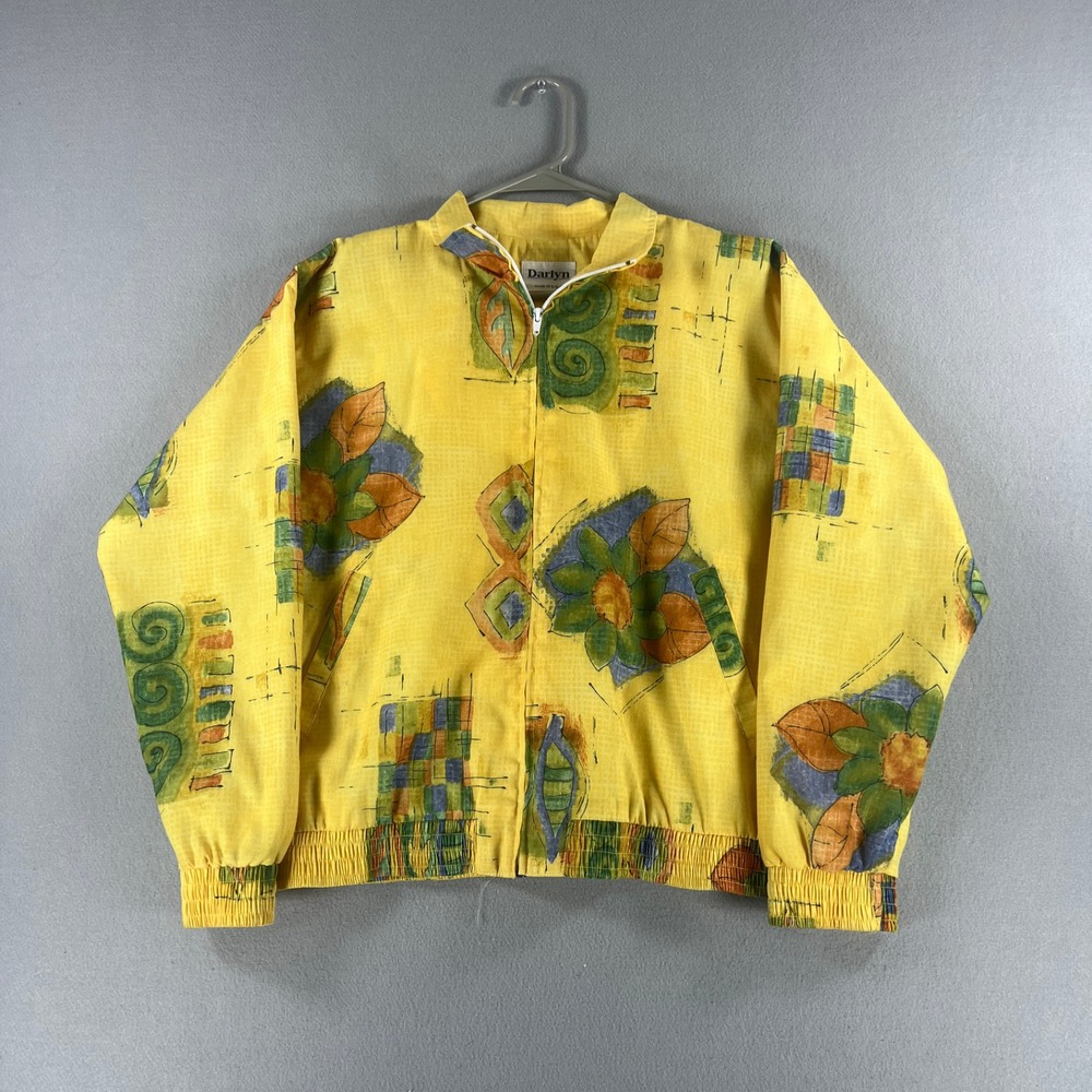 Vintage 90s Darlyn Floral Zip Up Made In USA Womens Size Medium Yellow